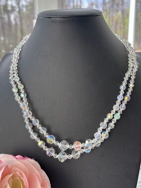 Vintage Crystal Aurora Borealis Double Strand Necklace